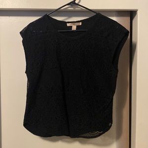 Black blouse sheer lacy front, solid back, forever 21